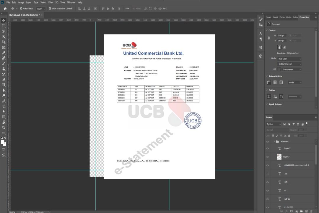 Modèle Word et PDF de relevé de compte de la Bangladesh United Commercial Bank template Modèle Word et PDF de relevé de compte de la Bangladesh United Commercial Bank template
